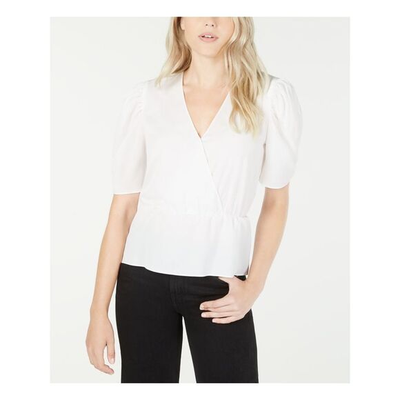 NWT LEYDEN Womens Ivory Pouf V Neck Blouse Size: XL - Picture 1 of 3